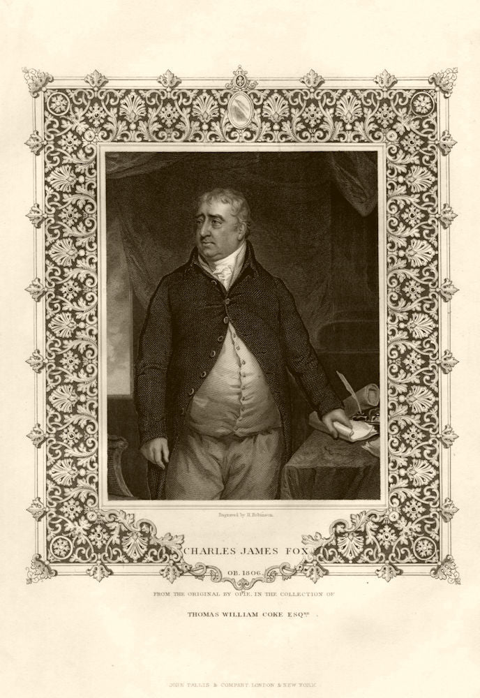 Charles James Fox (1749-1806). TALLIS c1855 old antique vintage print picture